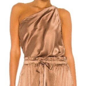 REVOLVE Cami NYC Silk One shoulder Bodysuit in Cappuccino